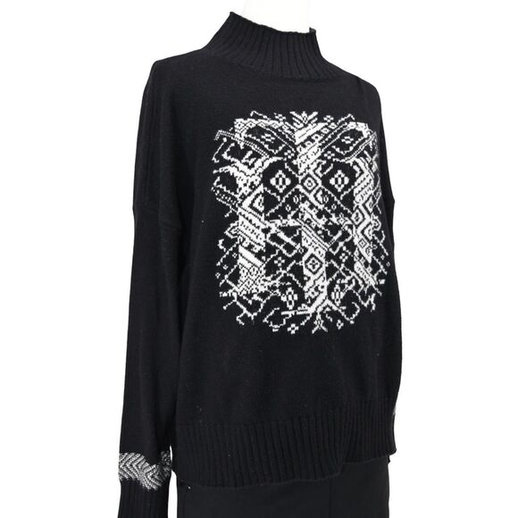 Tommy Hilfiger Women's Black and White Sweatshirt Fair Isle Ski Cabin M - Picture 2 of 6